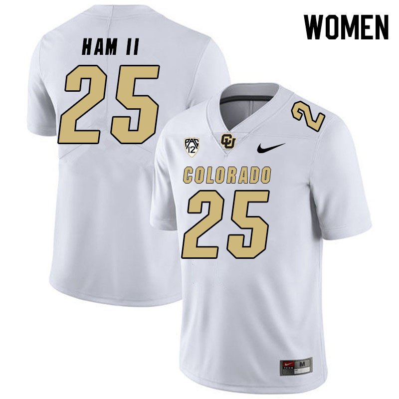 Women #25 Marvin Ham II Colorado Buffaloes College Football Jerseys Stitched Sale-White - Click Image to Close